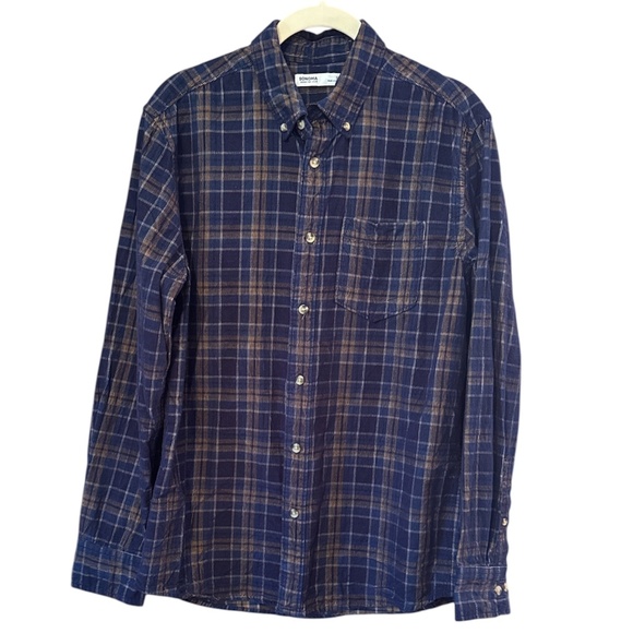 Men's Sonoma Corduroy Button-Up Shirt, Small, Navy & Tan, NWOT - Picture 1 of 3